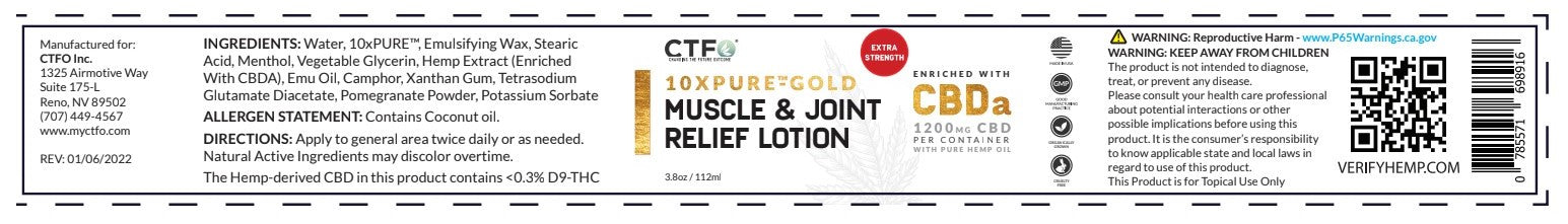 10x PURE™-GOLD Muscle & Joint Relief Lotion Enriched with CBDa